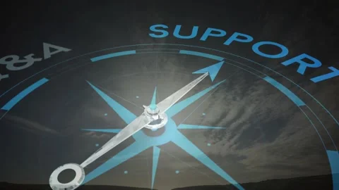 On playback business compass rotating through CUSTOMER, Q and A into SUPPORT, Stock Footage 318515969