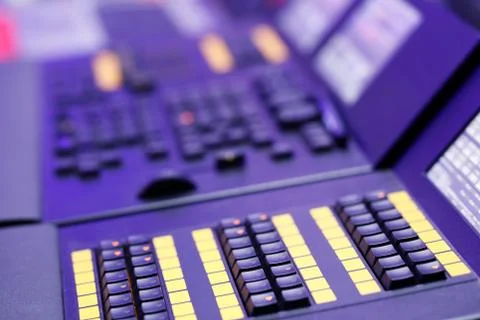 Playback buttons on lighting control console Stock Photos