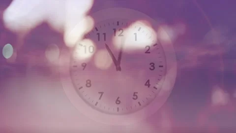 On playback clock overlay jumping hands in five-minute steps visualizing Stock Footage 318194233