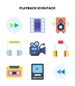 Playback Flat Icons Pack Stock Illustration