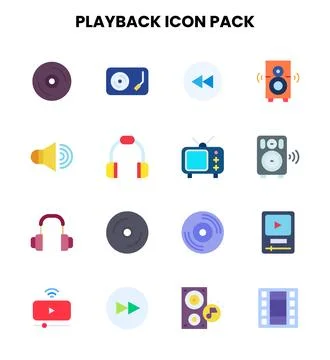 Playback Flat UI Icons Pack Stock Illustration