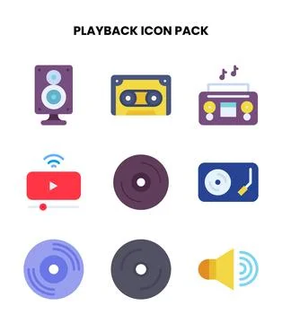 Playback Flat UI Icons Pack Stock Illustration