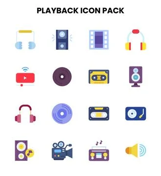 Playback Flat Vector Icons Pack Stock Illustration