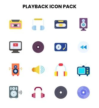 Playback Flat Vector Icons Pack Illustrazione stock