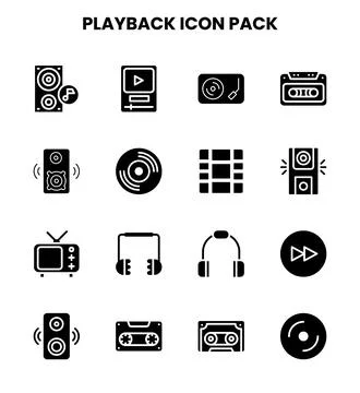 Playback Glyph Icons Pack Stock Illustration