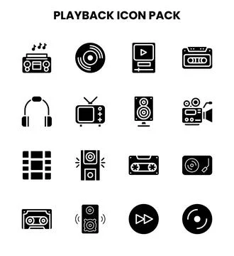 Playback Glyph Vector Icons Pack Stock Illustration