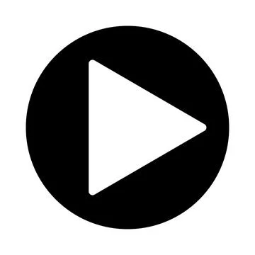 Playback icon on a white isolated background. Black play symbol in a circle.  Ilustração Stock