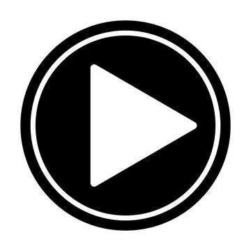 Playback icon on a white isolated background. Black play symbol in a circle.  Illustrazione stock