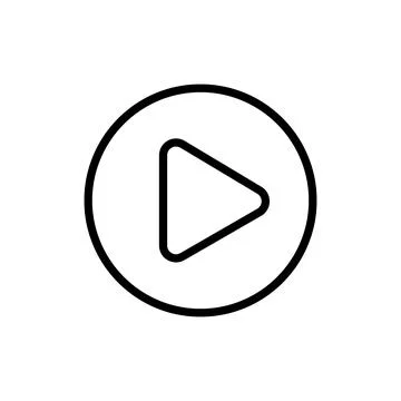 Playback icon on a white isolated background. Black play symbol in a circle.  Ilustração Stock