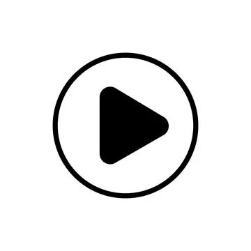 Playback icon on a white isolated background. Black play symbol in a circle.  Ilustração Stock