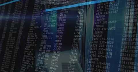 Playback initiating digital overlay scanning logs while camera moving through Stock Footage 312897525