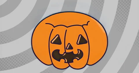 Playback initiating jack-o-lantern staying static over swirling gray backdrop Video stock 315525958
