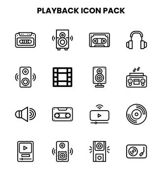 Playback Line Set Icons Pack Illustrazione stock