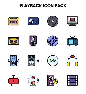 Playback Lineal Color Vector Icons Pack Stock Illustration