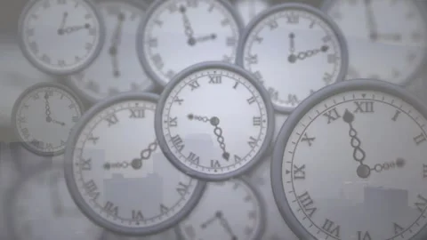 On playback ornate clock hands advancing clockwise across layered faces to Stock Footage 329833207