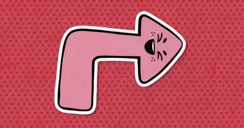 On playback pink L-shaped arrow on red-dotted background pulsing marks tilting Stock Footage 315518999