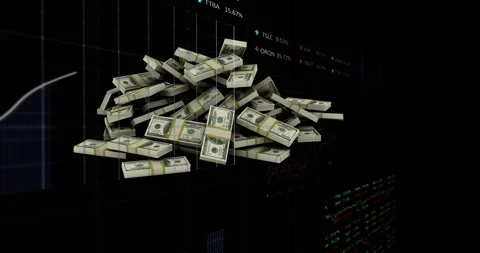 Playback start 3D USD stack appearing, gridlines emerging, tickers fading Stock Footage 317465800