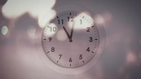 On playback start, clock hands rotating clockwise in steps, blurring, showing Stock Footage 326104212