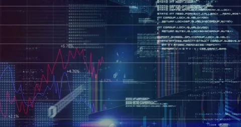 On playback start data viz animating across frame, pointer zooming peaks to Stock Footage 331161286
