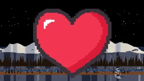 On playback start, pixel heart holding center stars pulsing and ripples moving Stock Footage 338365825