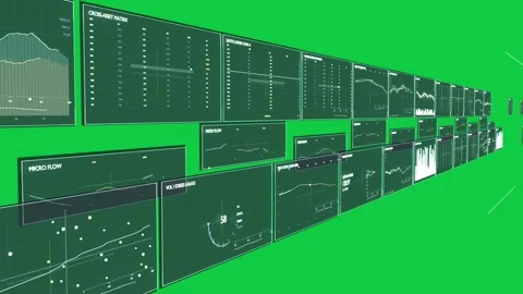 Playback starting, camera sweeping rightward along data wall on transparent bg, Stock Footage 337506370