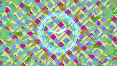 Playback starting clock holding center while tiles rotating and coloring hands Stock Footage 338356362