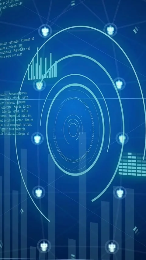 Playback starting concentric HUD rings rotating in digital dashboard, pulsing AI Stock Footage 332869182