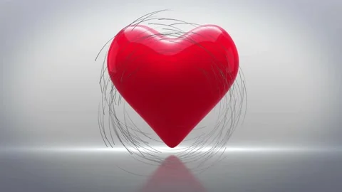 Playback starting glossy red heart on reflective floor, strokes forming swirling Stock Footage 330602476