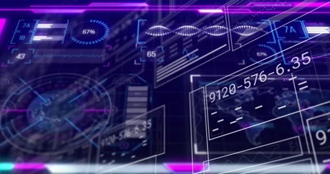 Playback starting holo dashboard moving through layered panes, gauges updating, Stock Footage 320916075