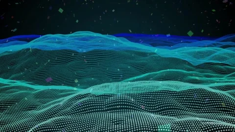 Playback starting, point-cloud mesh undulating for tech data viz, particles Stock Footage 332285027