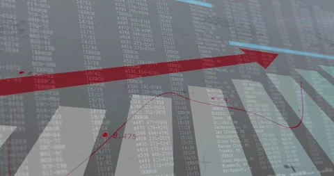 Playback starting, red arrow crossing pale bars while data matrix scrolling, Stock Footage 330393282