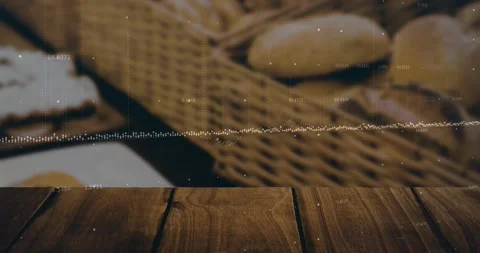 Playback starting waveform overlay pulsing over table, dots drifting, numbers Stock Footage 321390142