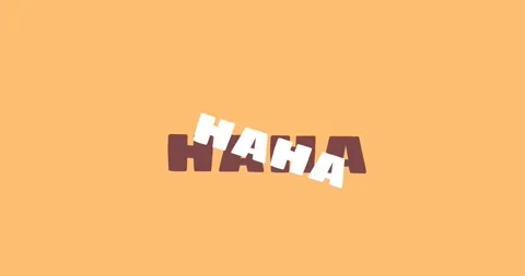 Playback starting, white 3D HAHA brown drop-shadow bobbing, popping on peach for Stock Footage 327245820