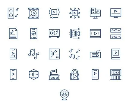 Playback Vector Icon Library with 25 Regular Line 64x64 Grid Fitted Designs イラスト素材