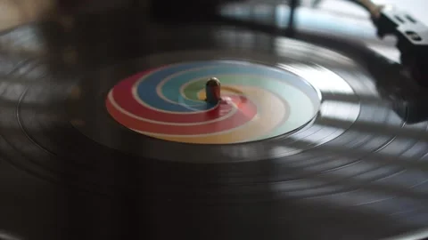 Playback of Vintage Vinyl Record on Turntable, Needle on Spinning Classic Stock Footage 342118458