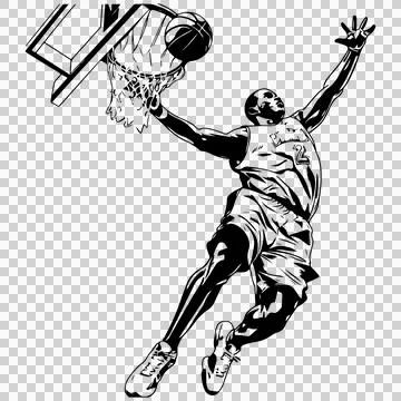 Player 2 Basketball Jumping For Dunk Shot hoop net backboard Illustration
