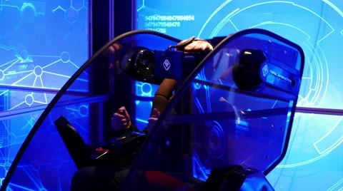 Player in 5d virtual reality game simulator Stockbeeldmateriaal 58891307