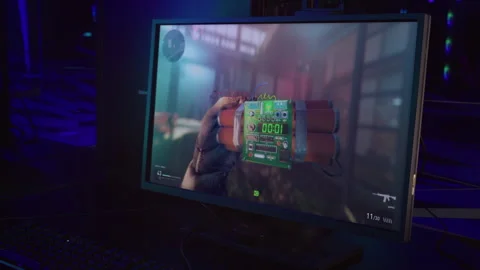 Player Achieves Victory By Defusing Explosive Bomb In First-Person Video Game Video stock 265908058