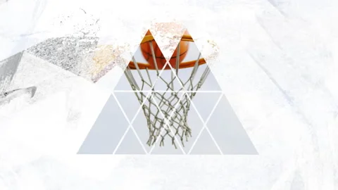 Player arm starting triangular grid around hoop as ball dropping through net for Stock Footage 310150909