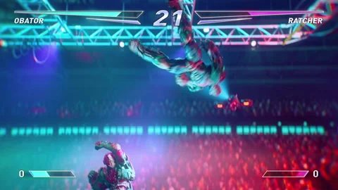 Player Defeated By Strong Attacks Of Enemy Robot In Modern Console Game Stock Footage 303570685