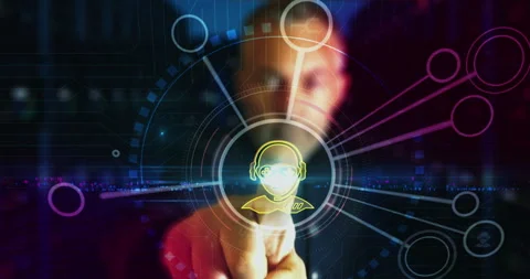 Player gaming head symbol digital 3d finger touch Stock Footage 336815131