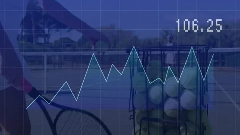 Player grabbing from basket swinging racket while line graph overlay tracking Stock Footage 311501339