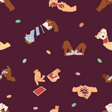 Player hands seamless pattern. Vector illustration of playing chips and car.. Stock Illustration