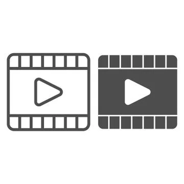 Player line and solid icon. Video play interface button in film frame symbol イラスト素材