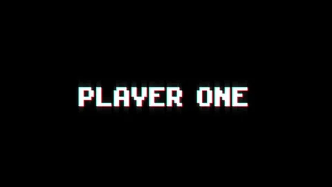 Player one 8-bit text pixel dynamic glitch animation video game effect Stock Footage 313076132