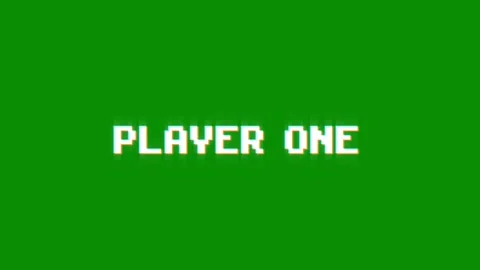 Player one 8-bit text pixel dynamic glitch animation video game effect Stock Footage 313076157