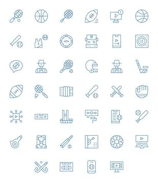 Player Retina Ready Vector Icon Pack with 40 Thin Line Editable Elements Stock Illustration