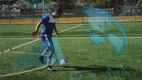Player starting drill by ball touch, dribbling cones, shooting goal, holo Stock Footage 335652039