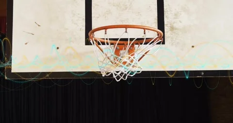 Player taking ball and activating motion lines illustrating dunk technique for Stock Footage 328235560