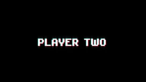 Player two 8-bit text pixel dynamic glitch animation video game effect Stock Footage 313076159